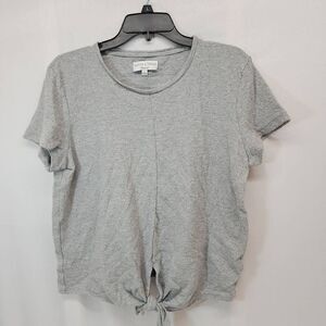Madewell Texture Thread Size Large Grey Tie Front crop top short sleeve shirt R1